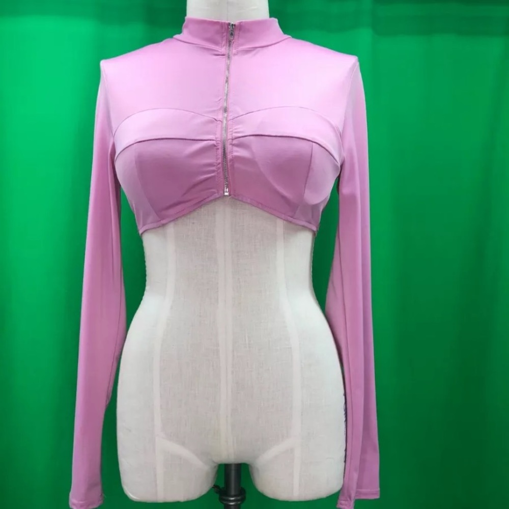 Fashion Nova L Purple Zip Front Padded Crop Top